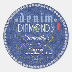 Sticker Rond Fête d'anniversaire de Denim et Diamonds