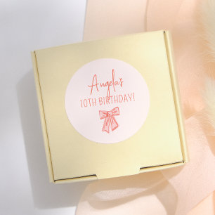 Sticker Rond Fête d'anniversaire de fille avec un nœud rose fan