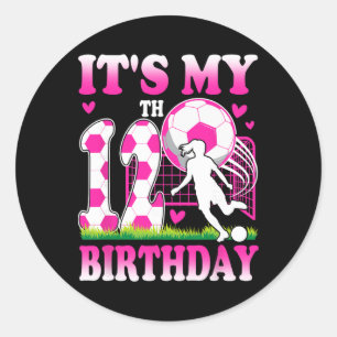 Sticker Rond Fête d'anniversaire de fille de 12 ans thème footb
