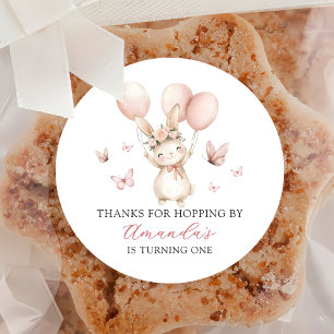 Sticker Rond Fête d'anniversaire de fille lapin mignon ticker