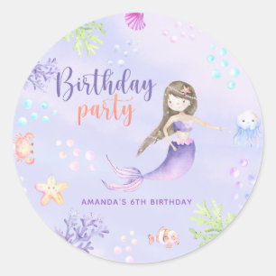 Sticker Rond Fête d'anniversaire de fille sirène