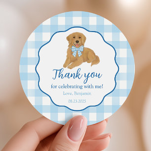 Sticker Rond Fête d'anniversaire de Golden Retriever, cadeau de