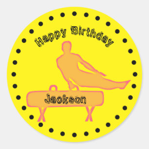 Sticker Rond Fête d'anniversaire de gymnastique pour garçons