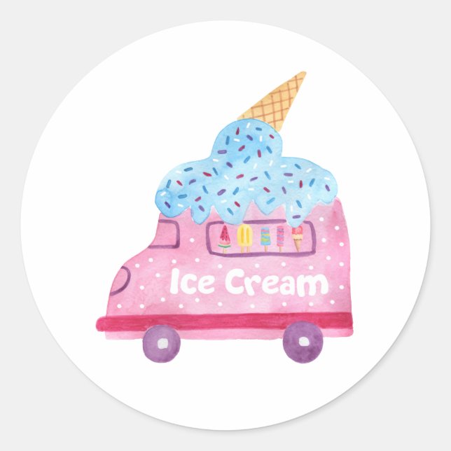 Sticker Rond Fête d'anniversaire de la crème glacée d'été (Devant)