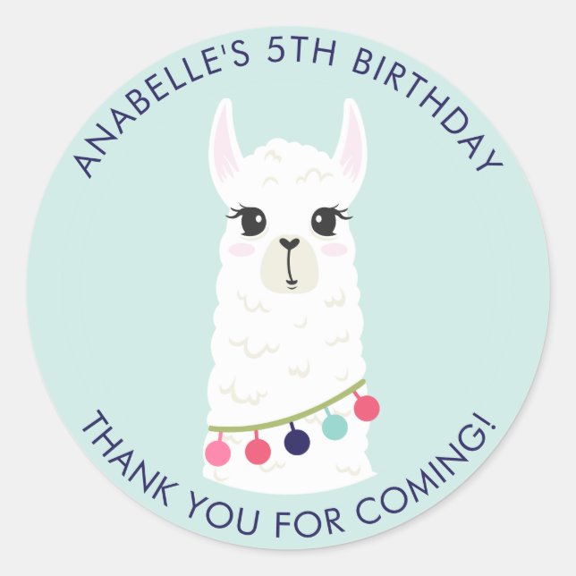 Sticker Rond Fête d'anniversaire de la petite Llama (Devant)