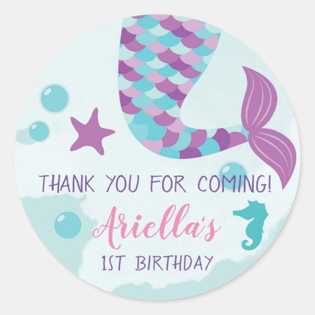Sticker Rond Fête d'anniversaire de la sirène (Devant)