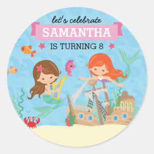 Sticker Rond Fête d'anniversaire de la sirène