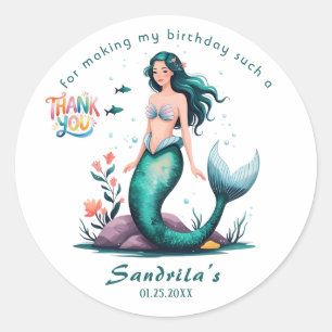 Sticker Rond Fête d'anniversaire de la Sirène de la Mer Sirène