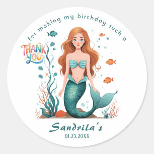Sticker Rond Fête d'anniversaire de la Sirène de la Mer Sirène