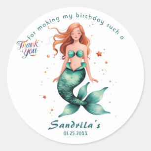 Sticker Rond Fête d'anniversaire de la Sirène de la Mer Sirène 