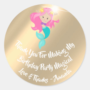 Sticker Rond Fête d'anniversaire de la sirène Favoriser Pink Sp