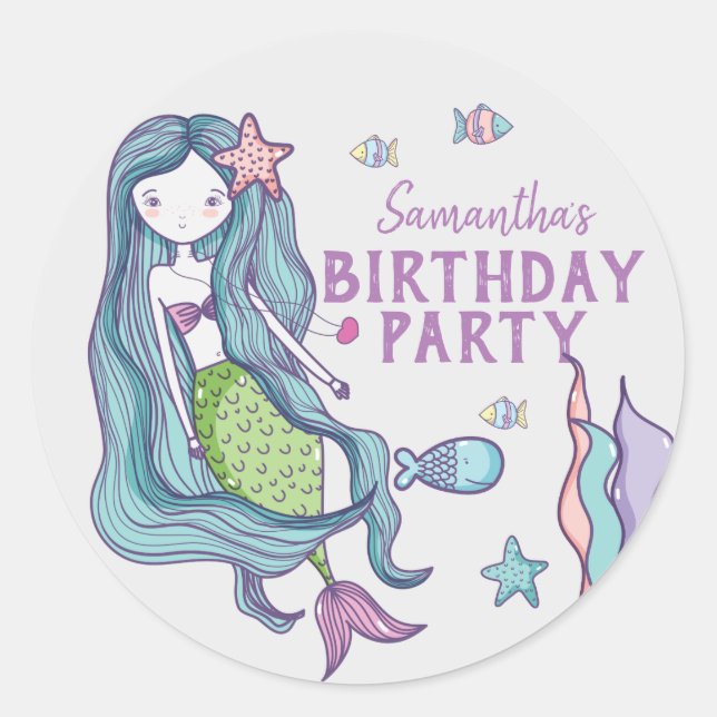Sticker Rond Fête d'anniversaire de la Sirène personnalisée (Devant)