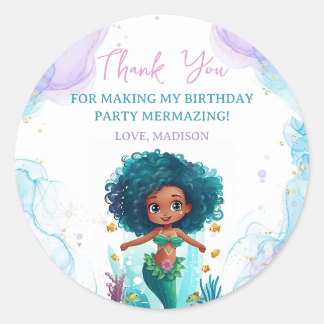 Sticker Rond Fête d'anniversaire de la Sirène Whimsical (Devant)