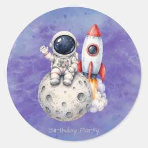 Sticker Rond Fête d'anniversaire de l'astronaute à l'aquarelle