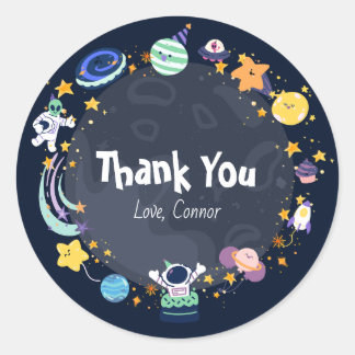 Sticker Rond Fête d'anniversaire de l'astronaute dans l'espace