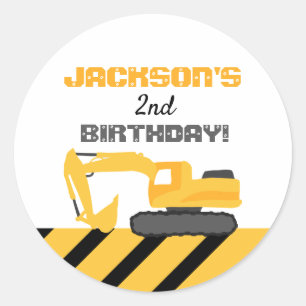 Sticker Rond Fête d'anniversaire de l'excavateur de constructi