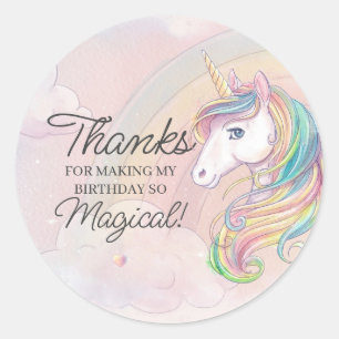Sticker Rond Fête d'anniversaire de l'Unicorne merci pour