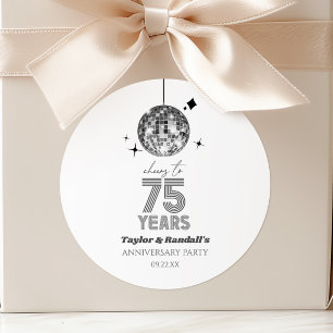Sticker Rond Fête d'anniversaire de mariage Disco Cheers 75 Ans