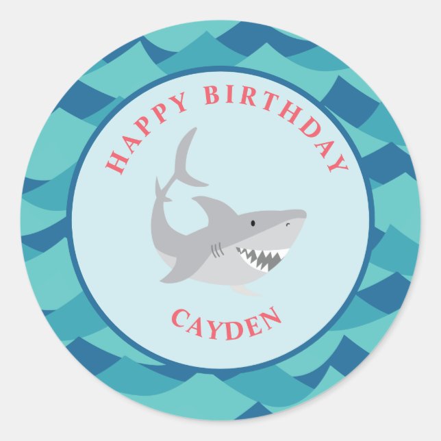 Sticker Rond Fête d'anniversaire de morsure de requin (Devant)