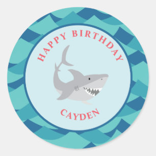Sticker Rond Fête d'anniversaire de morsure de requin