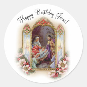 Sticker Rond Fête d'anniversaire de Noël pour Jésus