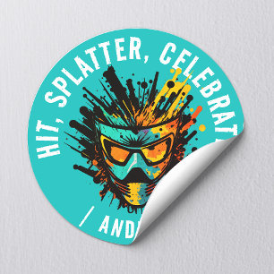Sticker Rond Fête d'anniversaire de paintball turquoise moderne