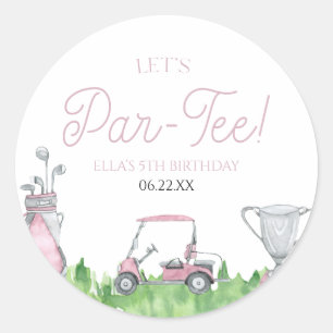 Sticker Rond Fête d'anniversaire de Par-Tee Pink Golf