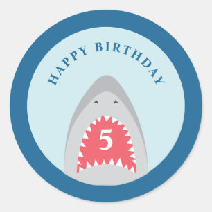 Sticker Rond Fête d'anniversaire de requins