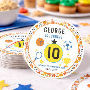 Sticker Rond Fête d'anniversaire de sports modernes pour garçon