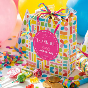 Sticker Rond Fête d'anniversaire d'enfants Rose Clair Merci