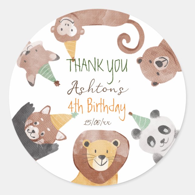 Sticker Rond Fête d'anniversaire des animaux de fête personnali (Devant)