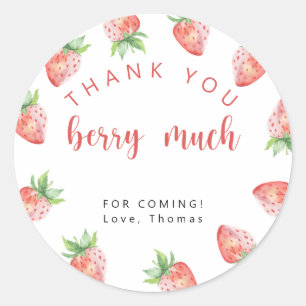 Sticker Rond Fête d'anniversaire des fraises merci beaucoup bai