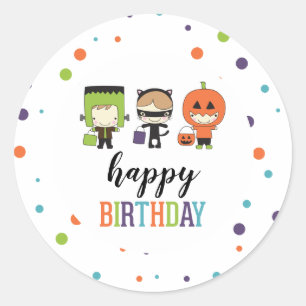 Sticker Rond Fête d'anniversaire d'Halloween colorée pour enfan