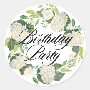 Sticker Rond Fête d'anniversaire d'Hydrangea Floral
