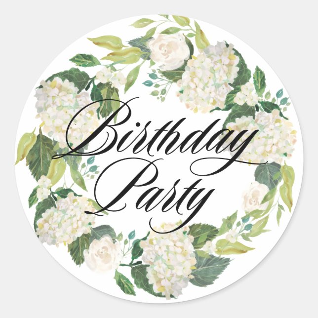 Sticker Rond Fête d'anniversaire d'Hydrangea Floral (Devant)