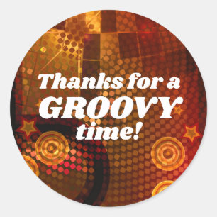 Sticker Rond Fête d'anniversaire disco orange des années 70