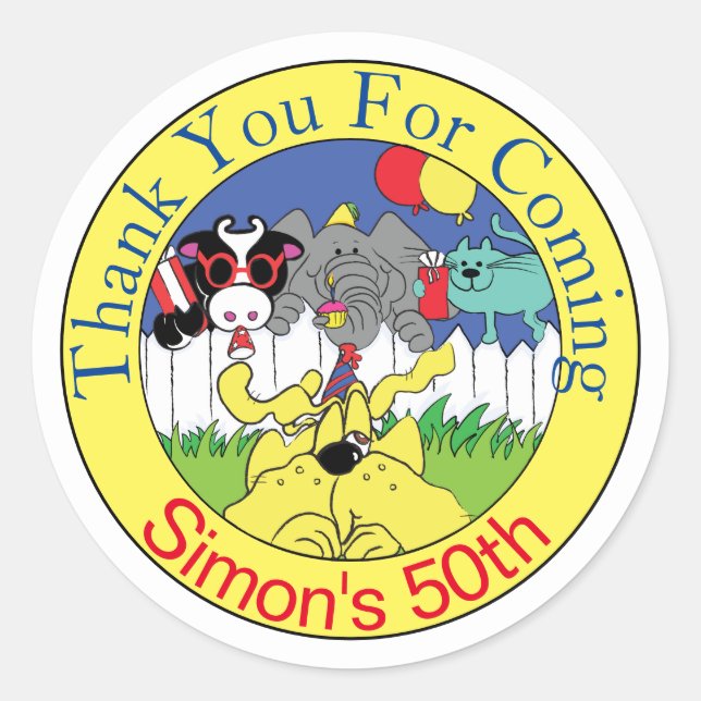 Sticker Rond Fête d'anniversaire drôle Animaux de fête (Devant)