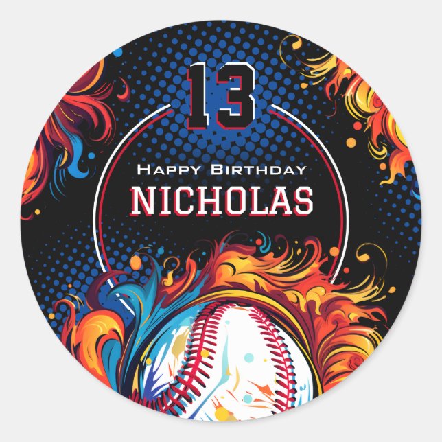Sticker Rond Fête d'anniversaire du baseball (Devant)