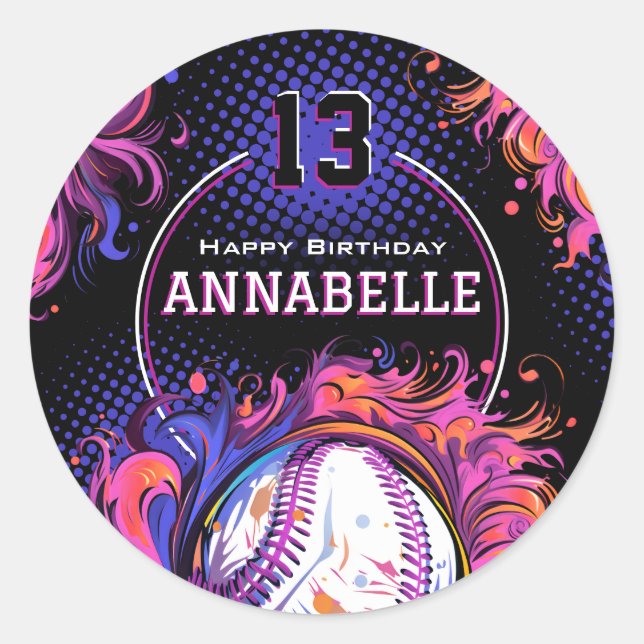 Sticker Rond Fête d'anniversaire du baseball (Devant)