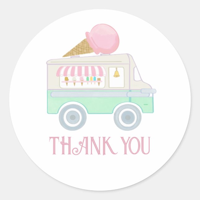 Sticker Rond Fête d'anniversaire du camion à glace Retro (Devant)