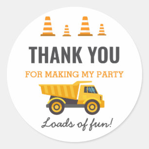 Sticker Rond Fête d'anniversaire du camion de construction