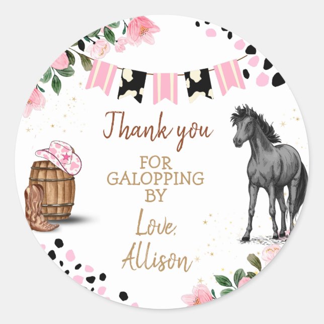 Sticker Rond Fête d'anniversaire du cheval Favoriser (Devant)