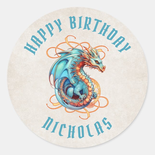 Sticker Rond Fête d'anniversaire du dragon (Devant)