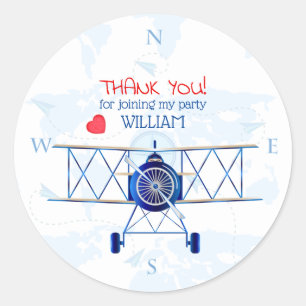 Sticker Rond Fête d'anniversaire du Merci d'avion vintage