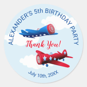 Sticker Rond Fête d'anniversaire du Merci d'avion vintage