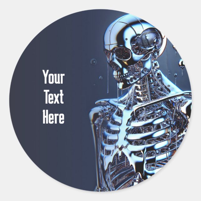 Sticker Rond Fête d'anniversaire du robot squelette argent chro (Devant)