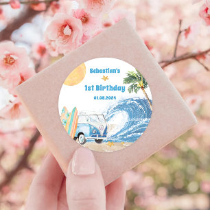 Sticker Rond Fête d'anniversaire du surf de plage