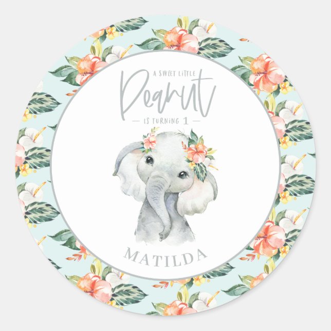 Sticker Rond Fête d'anniversaire d'un éléphant à l'aquarelle (Devant)