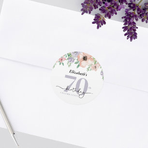 Sticker Rond Fête d'anniversaire élégante florale pastel 70 ans