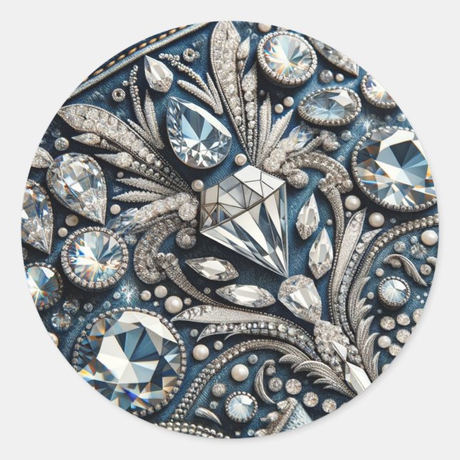 Sticker Rond Fête d'anniversaire en jean Denim & Diamonds Gemst (Devant)